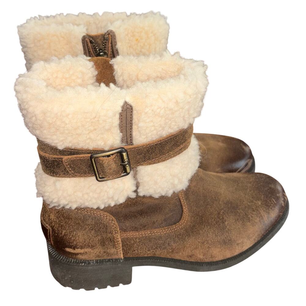 UGG Blayre water-resistant brown leather and shearling boots women’s (size 7)
